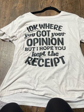 Graphic Tee with Bold Receipt Quote - Cream & Black